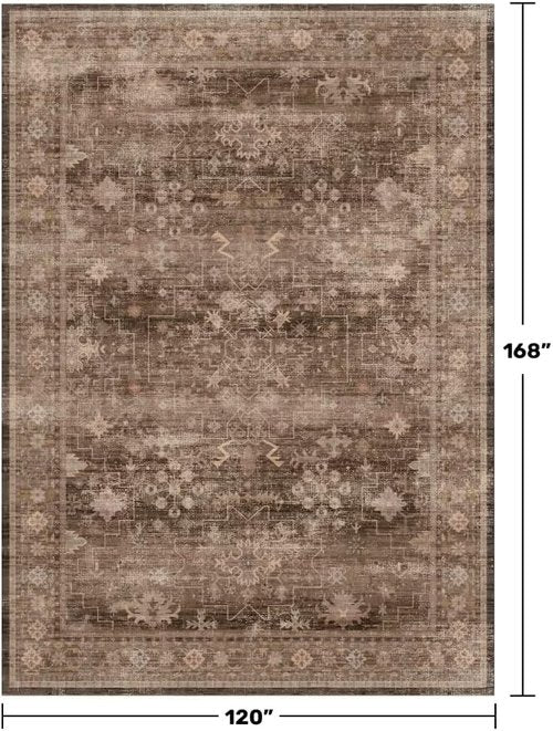 Hazo Haus Brown Area Rug - Extra Large 10x14 Vintage Western Design | Washable, Non-Slip, Soft for Living Room, Dining, Bedroom