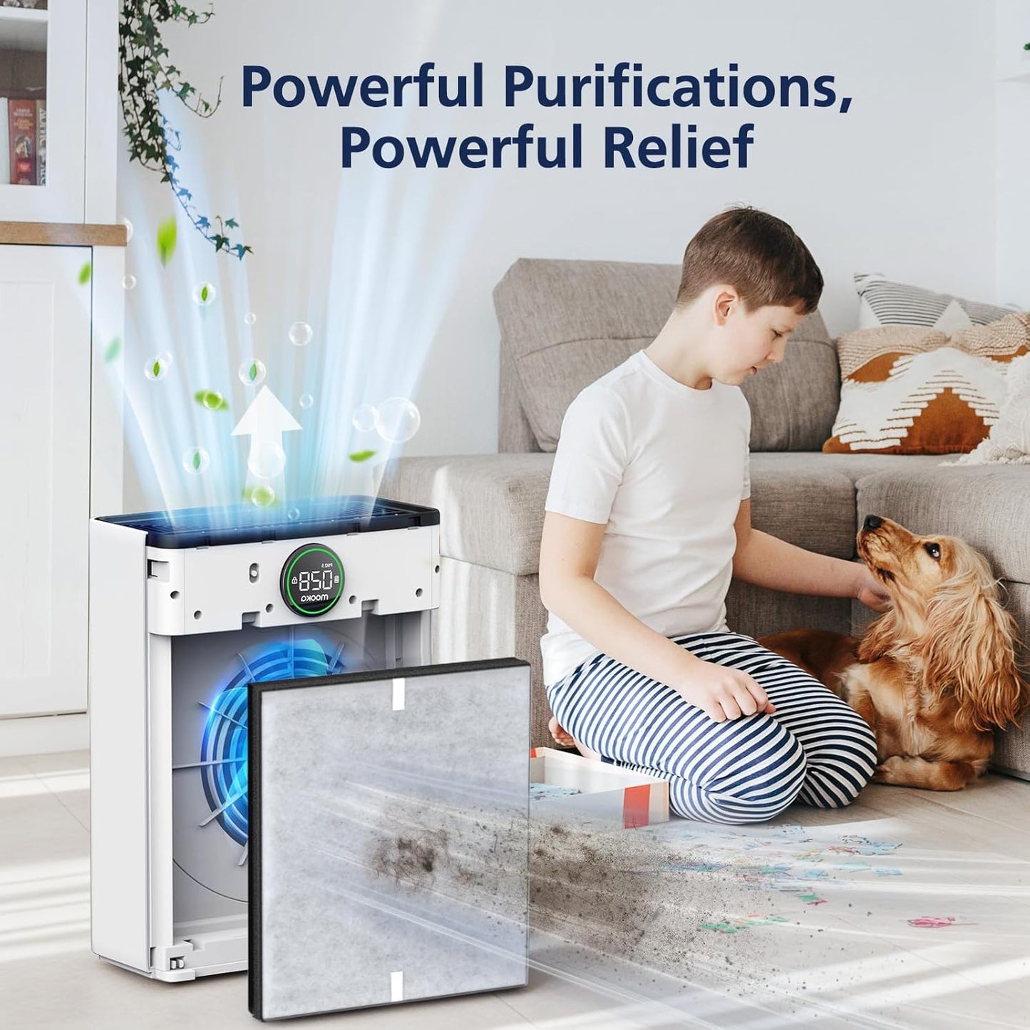 Mooka PR1 Replacement Filter - HEPA Activated Carbon for Large Rooms up to 2200 sq.ft | 4 Washable Filters for Pets