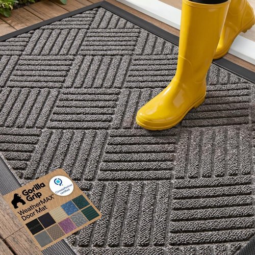 GORILLA GRIP Waterproof All-Season WeatherMAX Doormat - Natural Rubber, Stain & Fade Resistant, 29x17 Gray Diamond