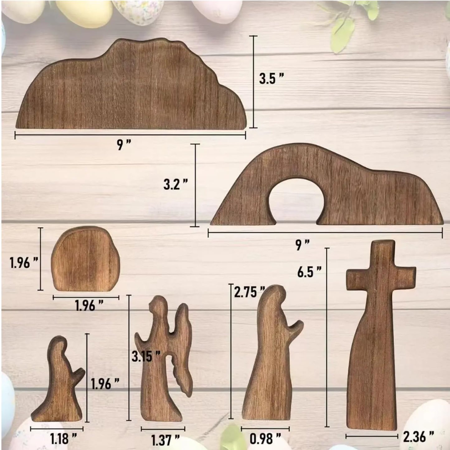 Skwelom Wooden Empty Tomb Easter Scene, Religious Home Decor, Cross and Figures, Rustic Brown，Great Addition to Easter Decor