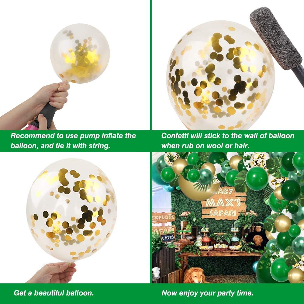 RUBFAC Jungle Balloons Garland Arch Kit - 152pcs Green & Gold Safari Decorations for Wild One Birthday