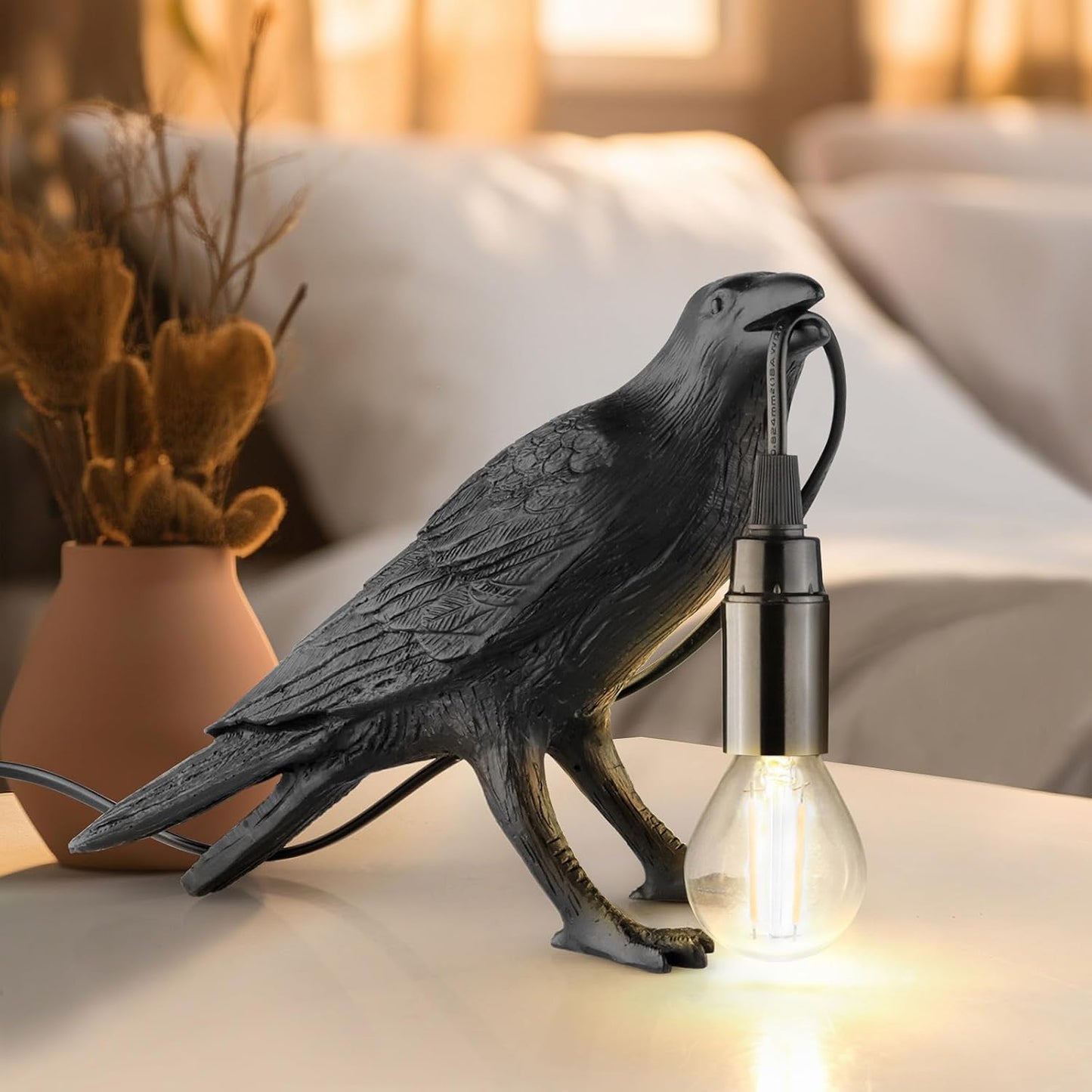 Regine Switzerland Halloween Crow Lamp - Gothic Raven Table Light for Home Decor | Perfect for Bedroom & Living Room