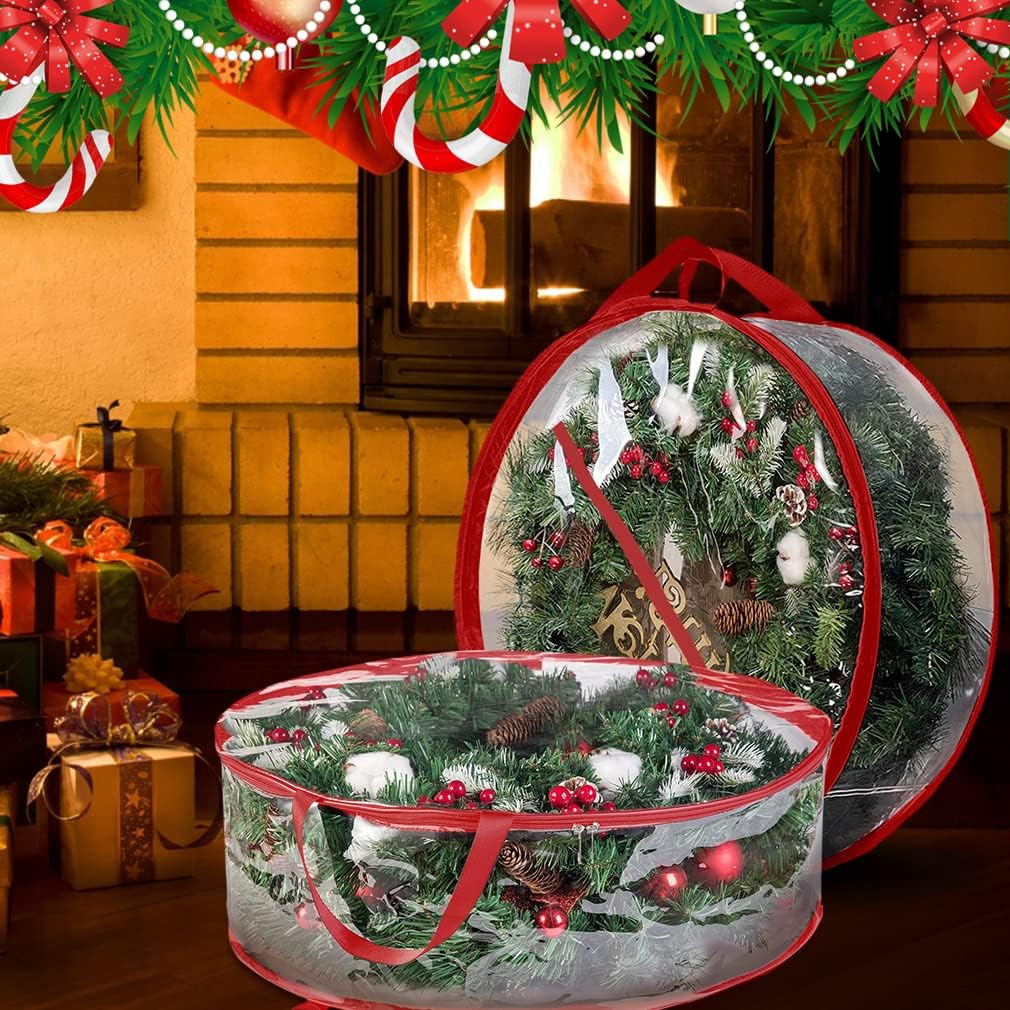 ProPik Christmas Wreath Storage Bag - 30" Waterproof Clear PVC Container | 2 Pack for Holiday Decor