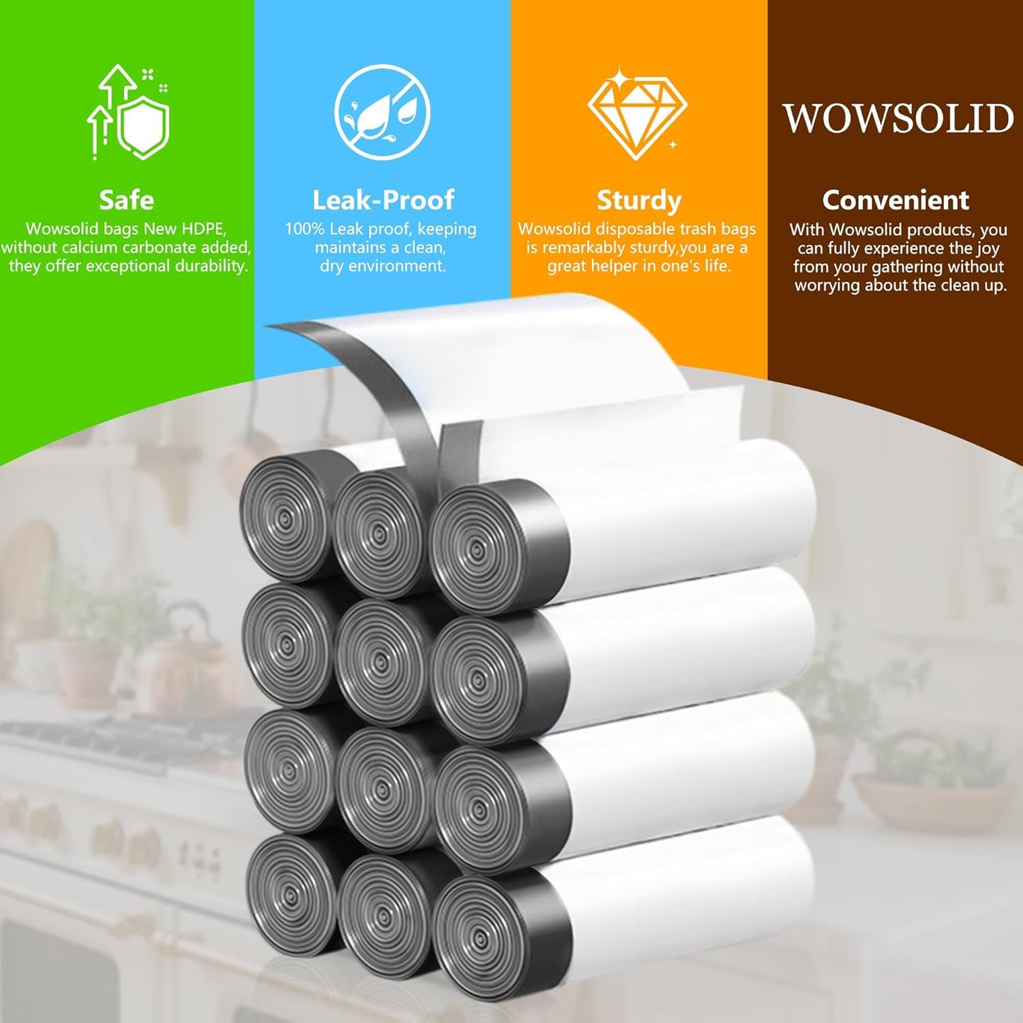 WOWSOLID 4 Gallon Small Trash Bags - 360 Count Drawstring Garbage Bags | 1.2 Mil Thick, Ideal for Mini Bins