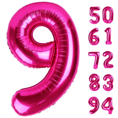 Hot Pink 9 Balloon, Number Balloons 40 Inch, 9th Giant Birthday Decorations for Girls, 19th 29th Party Decorations Supplies, Number 9 Balloon