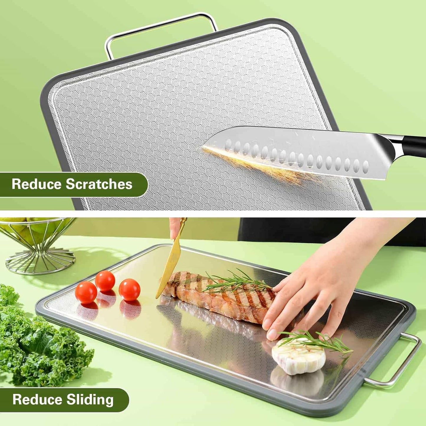Stainless Steel Cutting Board - 16''×11'' Double-Sided 304 Steel for Meat, Veggies & Fruits