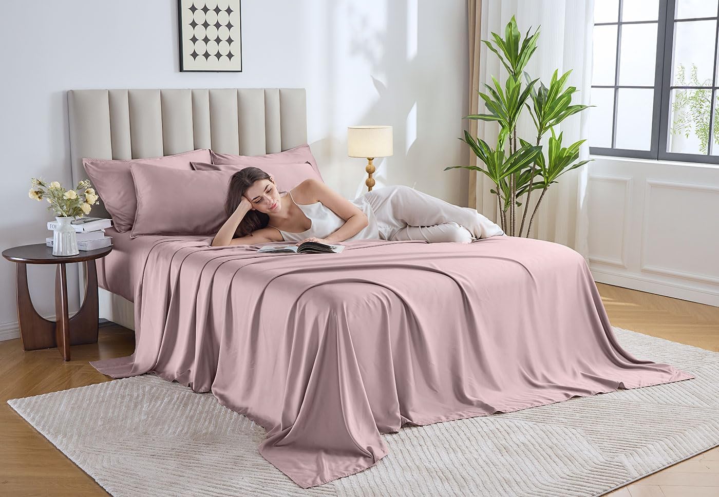 Pure Bamboo Twin Sheets - Luxuriously Soft 100% Organic Viscose Bed Sheet Set | Cooling & Durable (Dusty Pink)