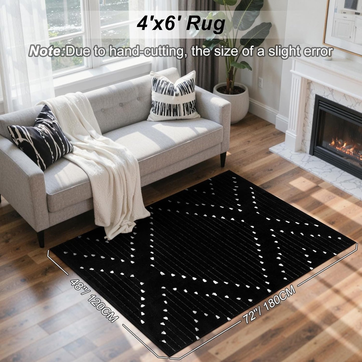 LIVEBOX Boho Washable Rug for Bedroom, Living Room 4' x 6' Black and White, Moroccan Cotton Carpet Indoor Outdoor Throw Area Rug for Entryway Dining Room Porch
