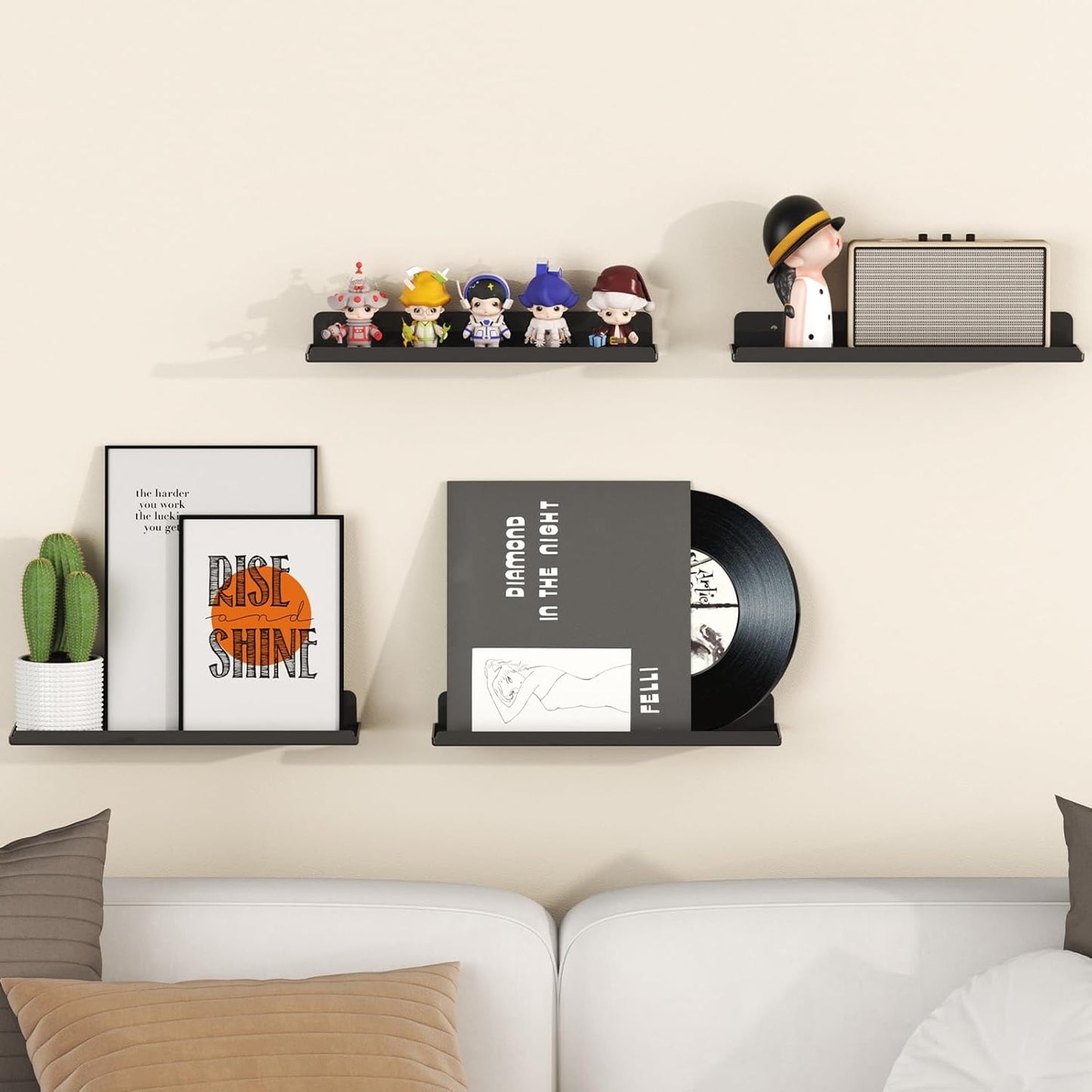 Lifewit Floating Shelves - 15" Acrylic Wall Organizer for Perfume & Decor | Black, 6 Pack