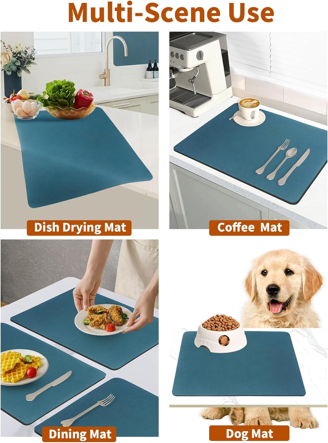Skiennix Dish Drying Mat - Super Absorbent & Non-Slip Rubber Backed | Ideal for Kitchen Counter & Coffee Bar