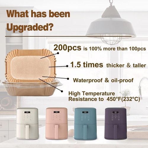 Bella Air Fryer Liners - Rectangle Air Fryer Paper Liners | 200PCs for 4Qt Ninja & Bella Models