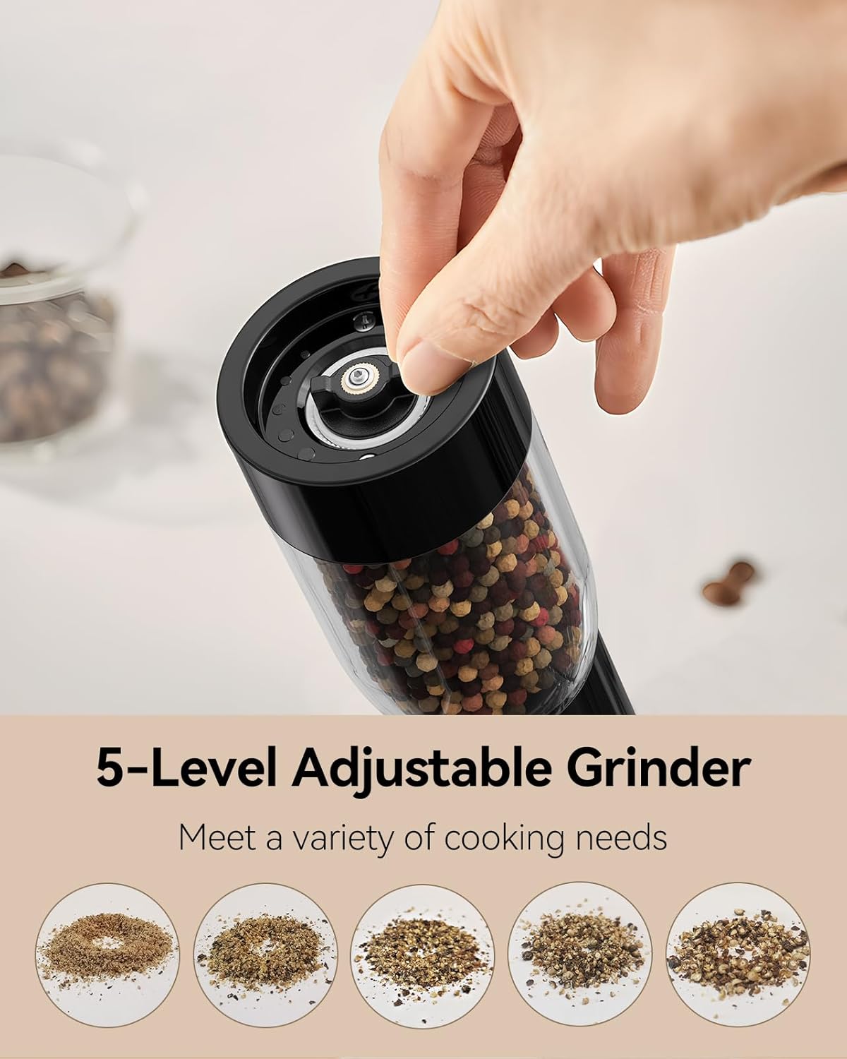 TOMEEM Electric Salt and Pepper Grinder Set - Rechargeable with LED Indicator & 5-Level Grinding | 4.5oz Capacity