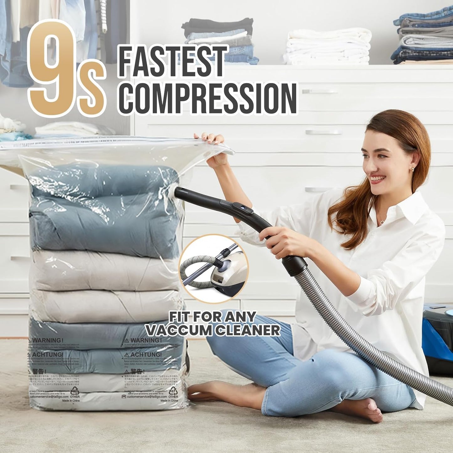 TAILI Jumbo Vacuum Storage Bags - Extra Large Seal Bags for Clothing & Bedding | 4 Pack, Cream (31x40x15 Inch)