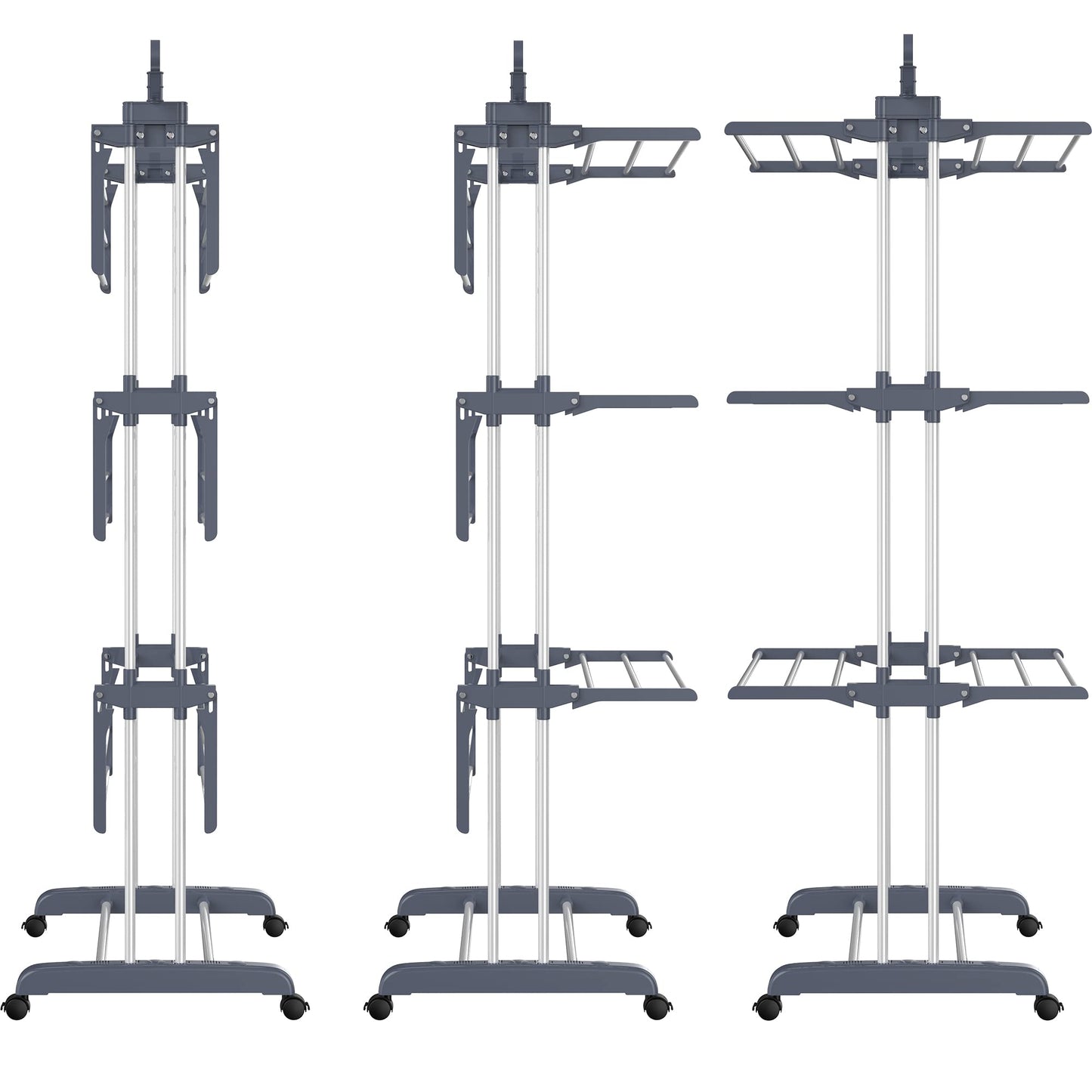 HOMIDEC Clothes Drying Rack, Oversized 4-Tier(67.7" High) Foldable Stainless Steel Drying Rack Clothing, Movable Drying Rack with 4 castors, 24 Drying Poles and 14 Hooks for Bed Linen, Clothing, Grey