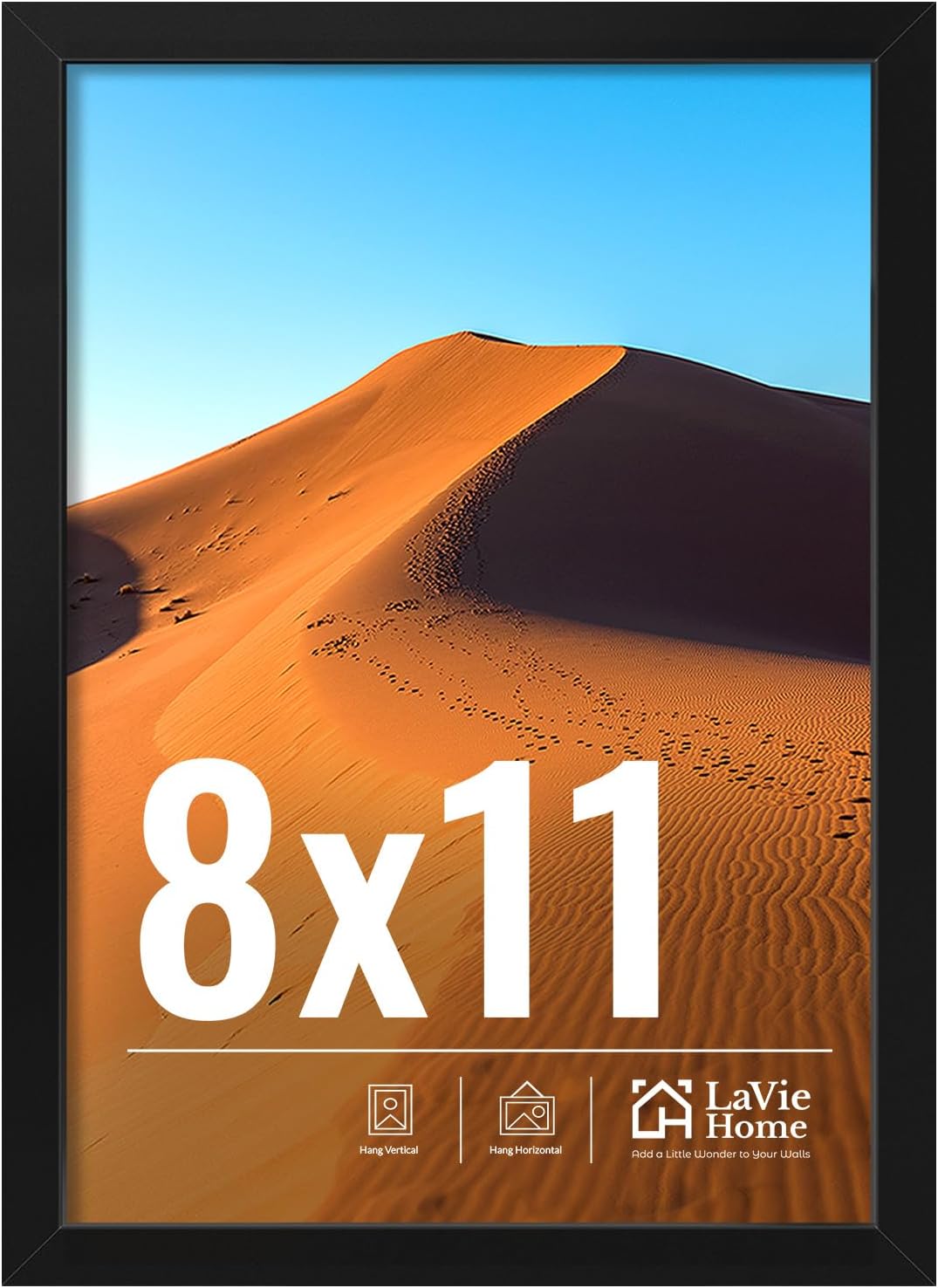 LaVie Home 8x11 Picture Frame - Classic Black Frame with HD Plexiglass for Vertical/Horizontal Display
