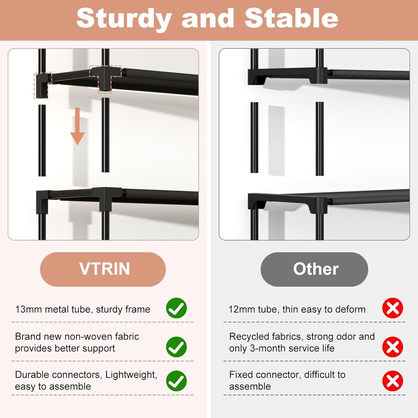 VTRIN 10-Tier Shoe Rack - Tall Large Capacity Organizer with Hooks | Sturdy Metal Shelf for Entryway & Closet
