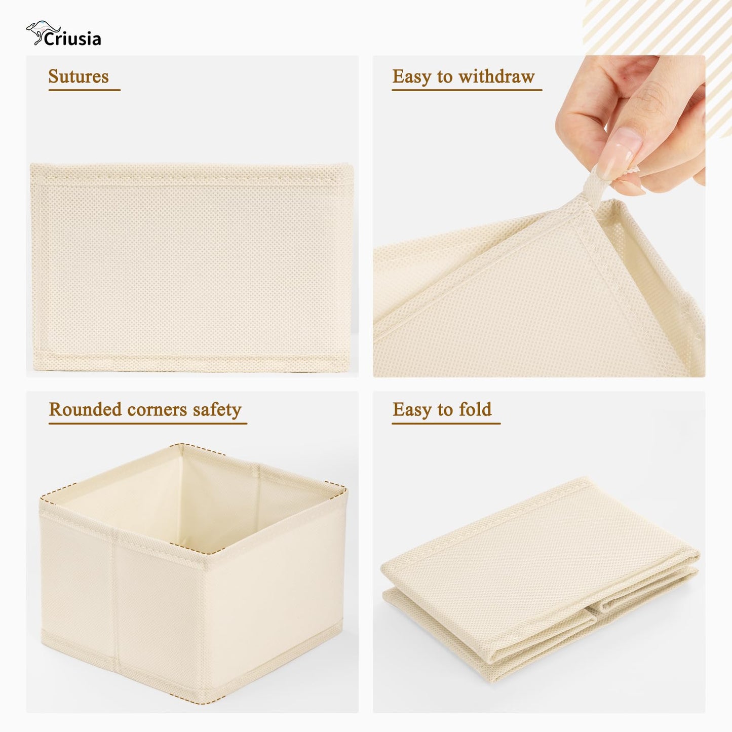 Criusia 15 Pack Drawer Organizer for Clothes, Foldable Dresser Dividers with 3 Sizes, Fabric Storage Bins – Beige