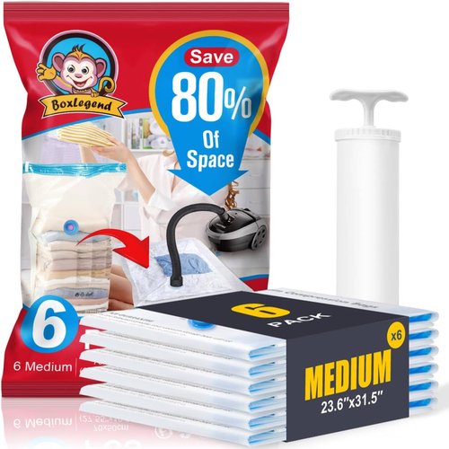 BoxLegend Vacuum Storage Bags - Thickened Waterproof Compression Bags for Clothing & Bedding | 6 Medium (19.68” x 27.56”)