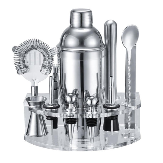 Bartender Kit Cocktail Shaker Set, Stainless Steel Cocktail Kit with 12 Piece Bar Accessories, 25oz Shaker Bar Set Drink Mixer Set with Stand Jigger Strainer Spoon Muddler for Cocktails (Silver)