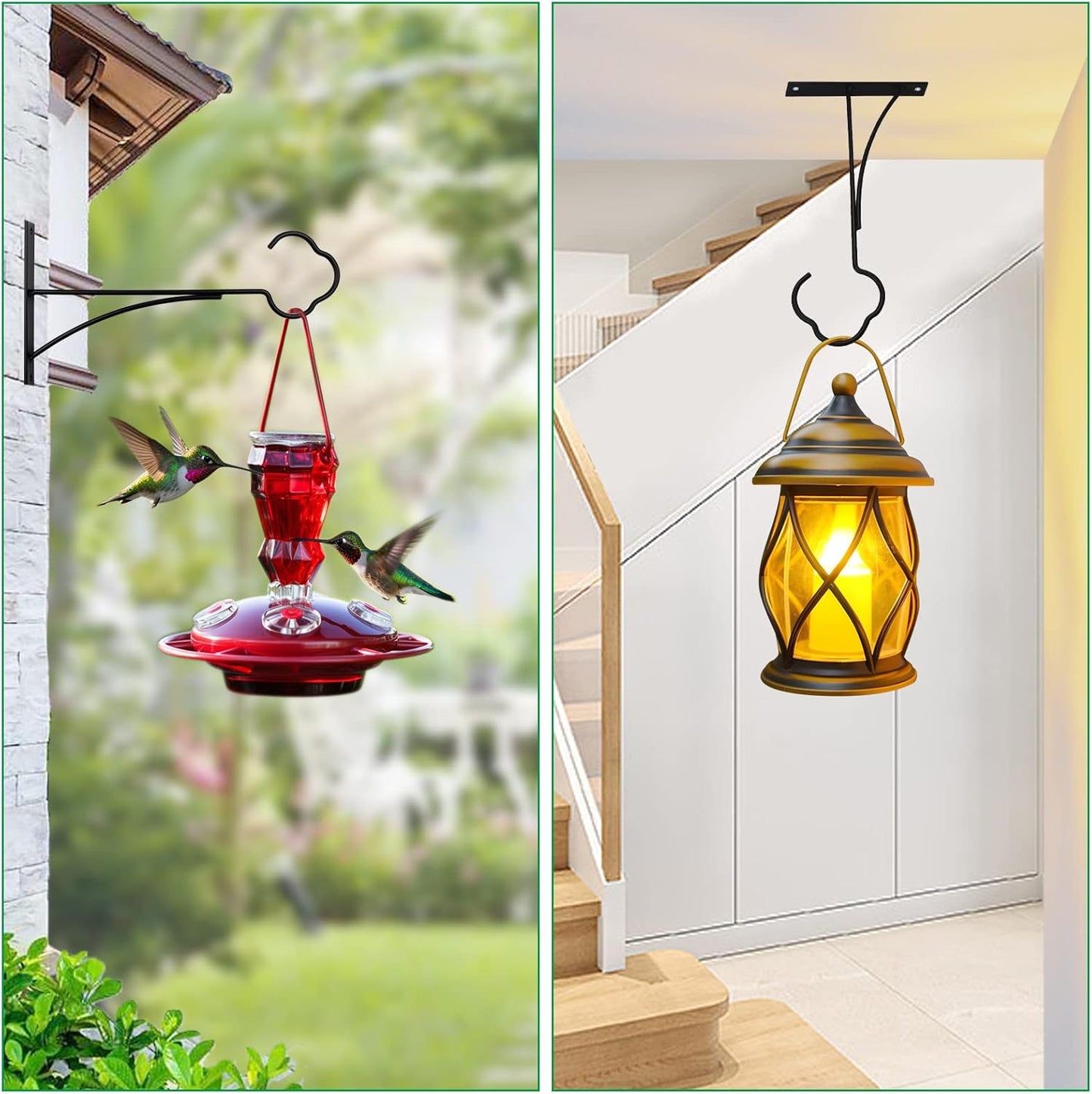 SNAIL GARDEN Hanging Plant Bracket - 2-Pack Metal Plant Hooks for Outdoor Baskets | Black Iron Design