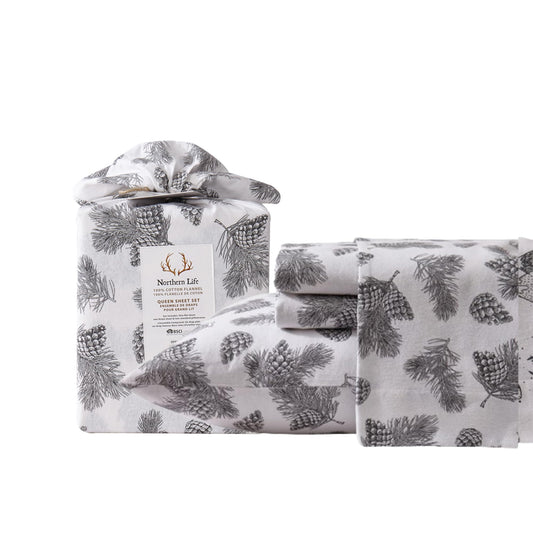 New Season Naturally Yours - 100% Cotton King Flannel Sheet Set Softly Brushed Cotton Flannel Sheets - Stylish Printed Bed Sheets - Warm, Breathable Bed Sheets Set
