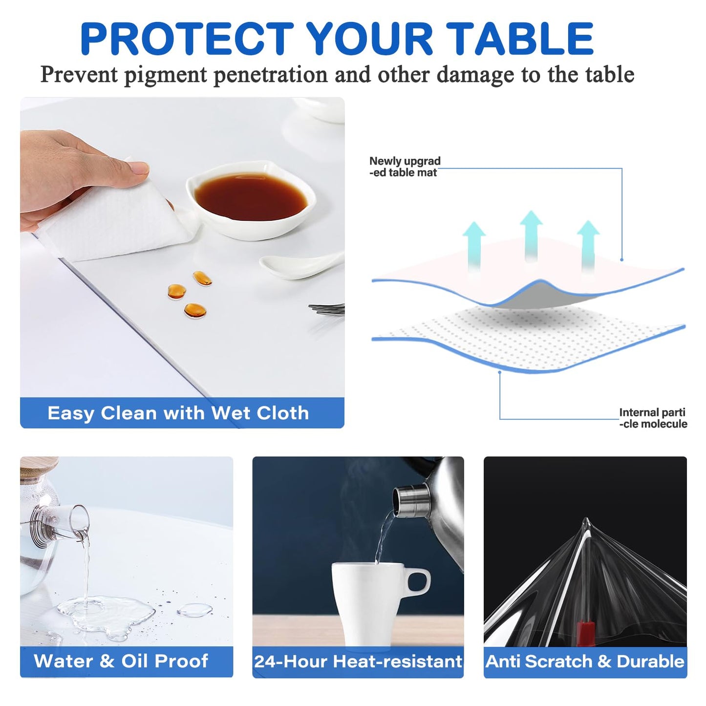 30X96 Inches Clear Table Protector Plastic Office Desk Mat Cover Pad Tablecloths Night Standing Sofa Protective Pad Table Cover Mat Transparent Vinyl Writing Desk Mat Kitchen Countertop Waterproof