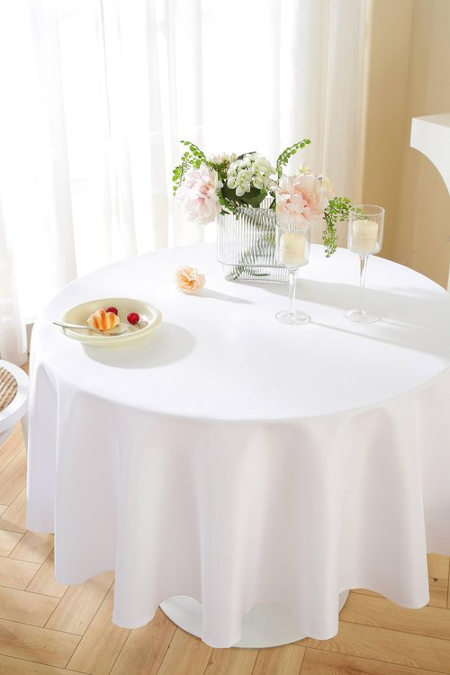 Craft And Party Round Tablecloth, 108 Inch White Tablecloth, Polyester Fabric Washable Table Cloth for Home, Party, Wedding or Restaurant Use.