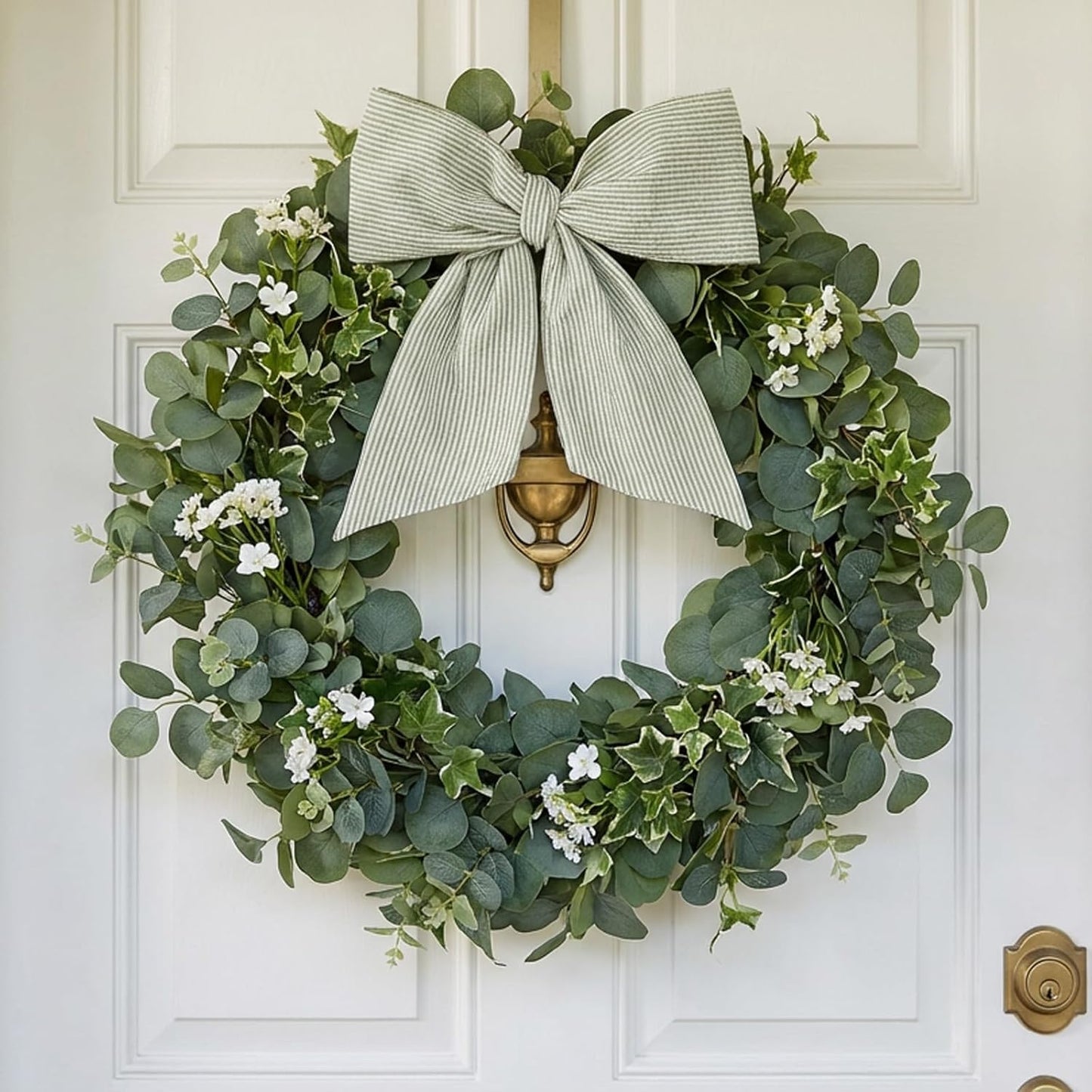 Skiennix Wreath Sash - Holiday Stripes Ribbon for Front Door | 5.1'' W x 59'' L, Green Striped Decor