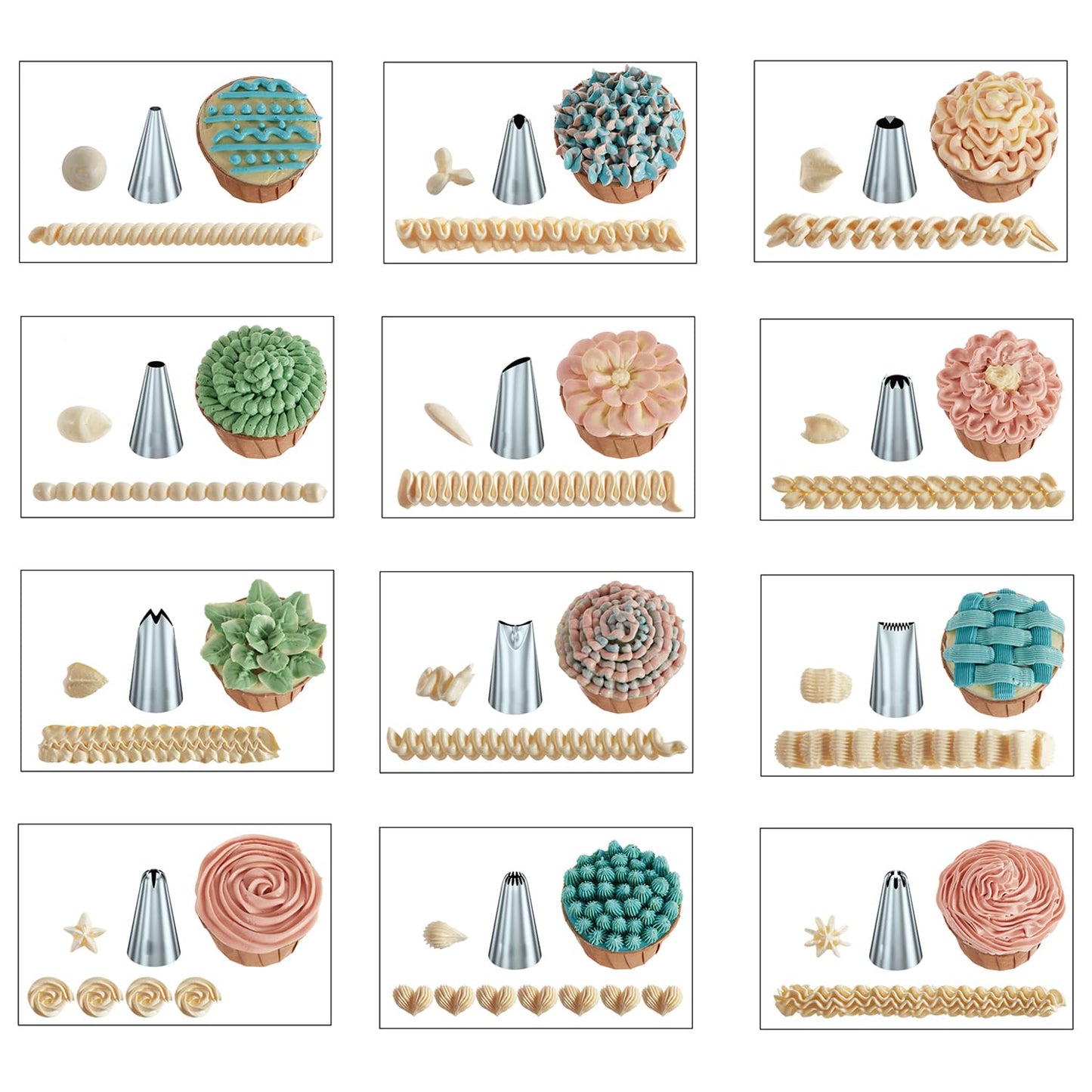 21pcs/set Cake Decorating Tools,Piping Bags and Tips Set;with 2pcs Reusable Icing Pastry Bags,Set Of 3 Scrapers,12 Different Icing Bags Tips, 2 Piping Bags Couplers and 2 Frosting Bags Ties