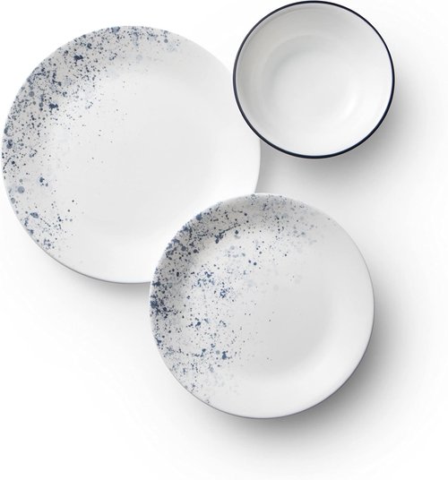 Corelle Vitrelle 18-Piece Dinnerware Set - Lightweight, Chip-Resistant Plates & Bowls in Indigo Speckle