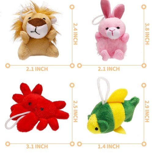 56 Pack Mini Plush Animals Toys Bulk, Small Stuffed Animals Set Including Sea Creatures, Keychain for Claw Machine, Birthday Party Favor, Goodie Bag Fillers, Carnival Prizes, Classroom Prizes & Reward