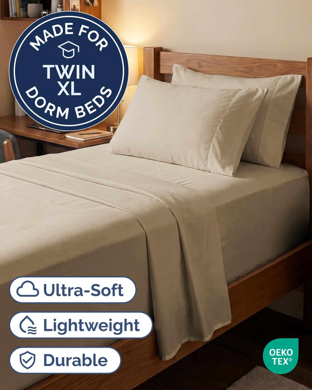 Skiennix Extra Deep Twin XL Sheet Set - 4 Piece Breathable Cooling Bedding - Soft Wrinkle-Free Cream
