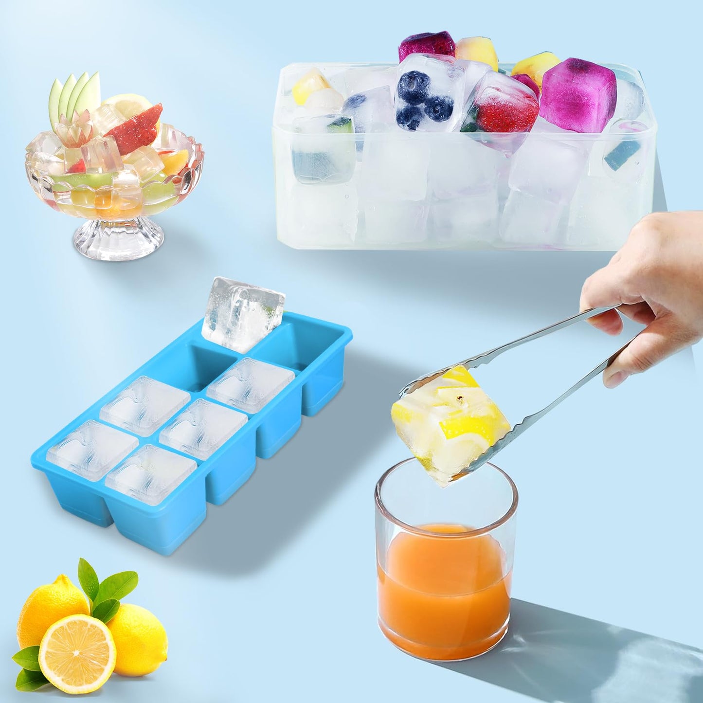 Ice Trays for Freezer with Lid and Bin, JRISBO 6 Pack Silicone Ice Cube Tray Storage Iced Bucket Kits, Stackable & Leak Proof Large Ice Cube Molds for Cocktail, Whiskey, Soup, Baby Food