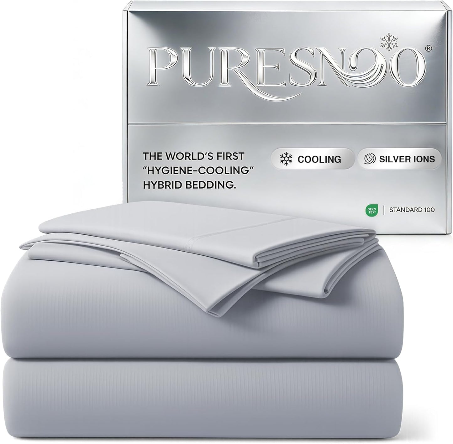 Skiennix Cooling Sheet Set - Breathable & Ultra-Soft Silver Infused Bed Sheets for Hot Sleepers | Twin XL, Gray