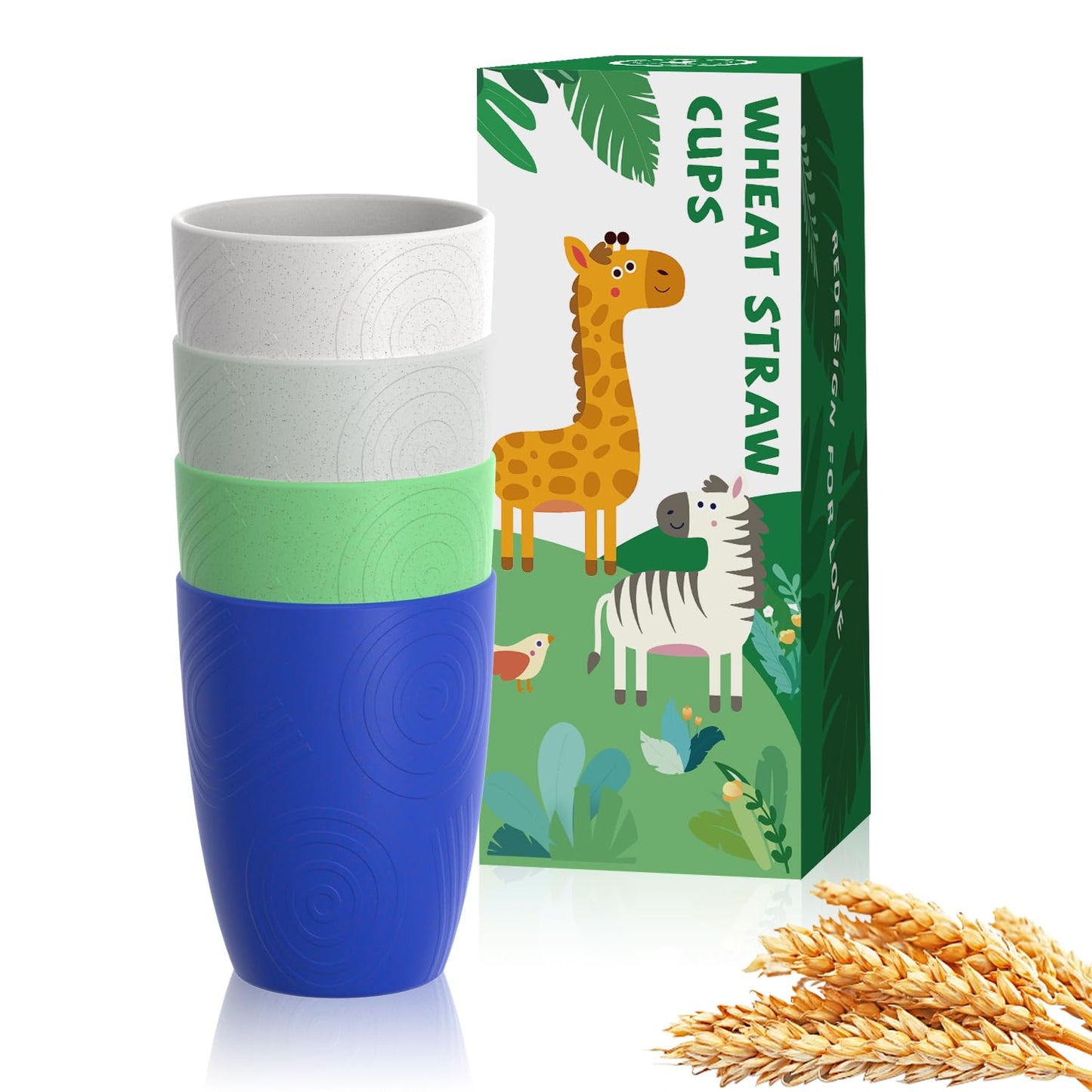 Homienly Drinking Glasses & Everyday Kids Tumblers Wheat Straw Cups 4-Pack Set | Textured Reusable Plastic Cups Essential Kitchen Cups | Dishwasher Safe for Party, Home, Camping (12 oz, Island Color)
