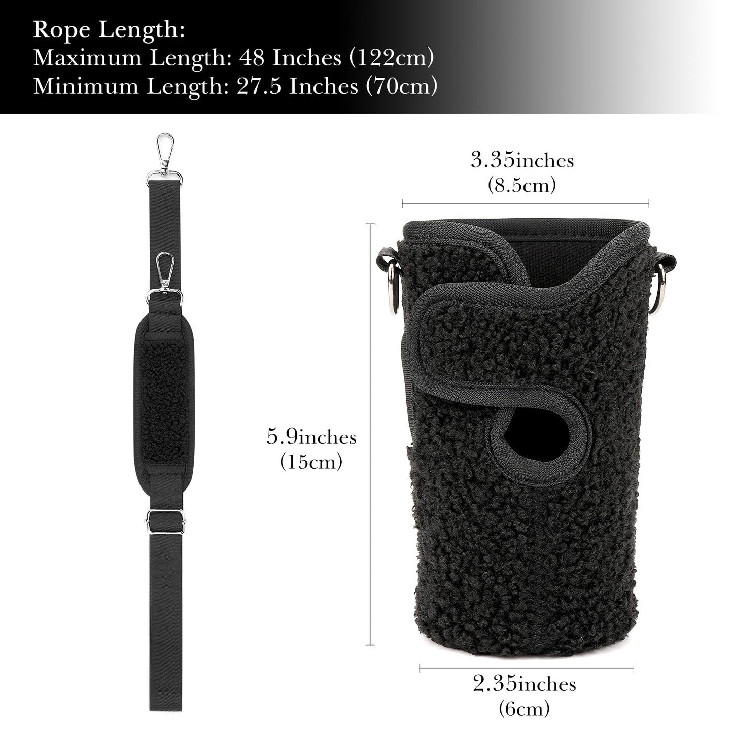 Linkidea Tumbler Carrier with Strap Compatible with Iron °Flask Grip Coffee Mug 16oz, Polar Fleece Mug Sling Bag Holder with Shoulder Strap (Black)