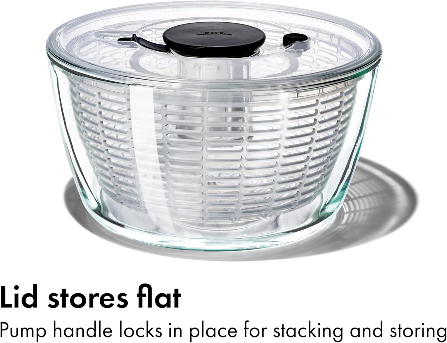 OXO Good Grips Glass Salad Spinner - Large 6.22-Qt Lettuce & Fruit Washer | BPA-Free Borosilicate Bowl