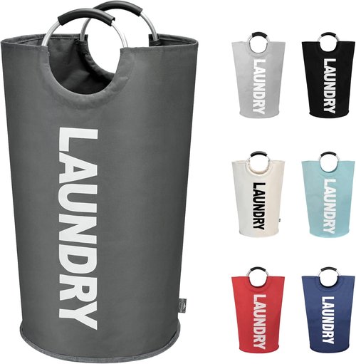 DOKEHOM Large Collapsible Laundry Basket - 95L Freestanding Hamper in Dark Grey