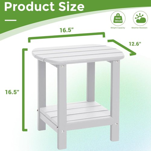 Adirondack Outdoor Side Table - 2-Tier HDPE Storage for Patio, Pool, Garden & Lawn