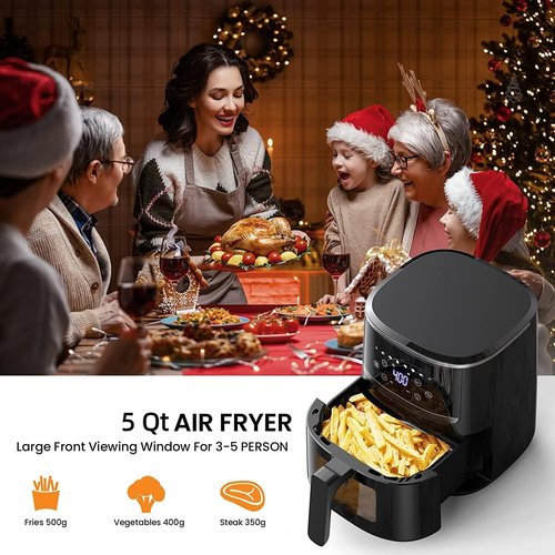 GarveeHome Air Fryer - 5 QT 8-in-1 Touch Screen Oven | Air Fry, Roast, Bake, Broil, Black