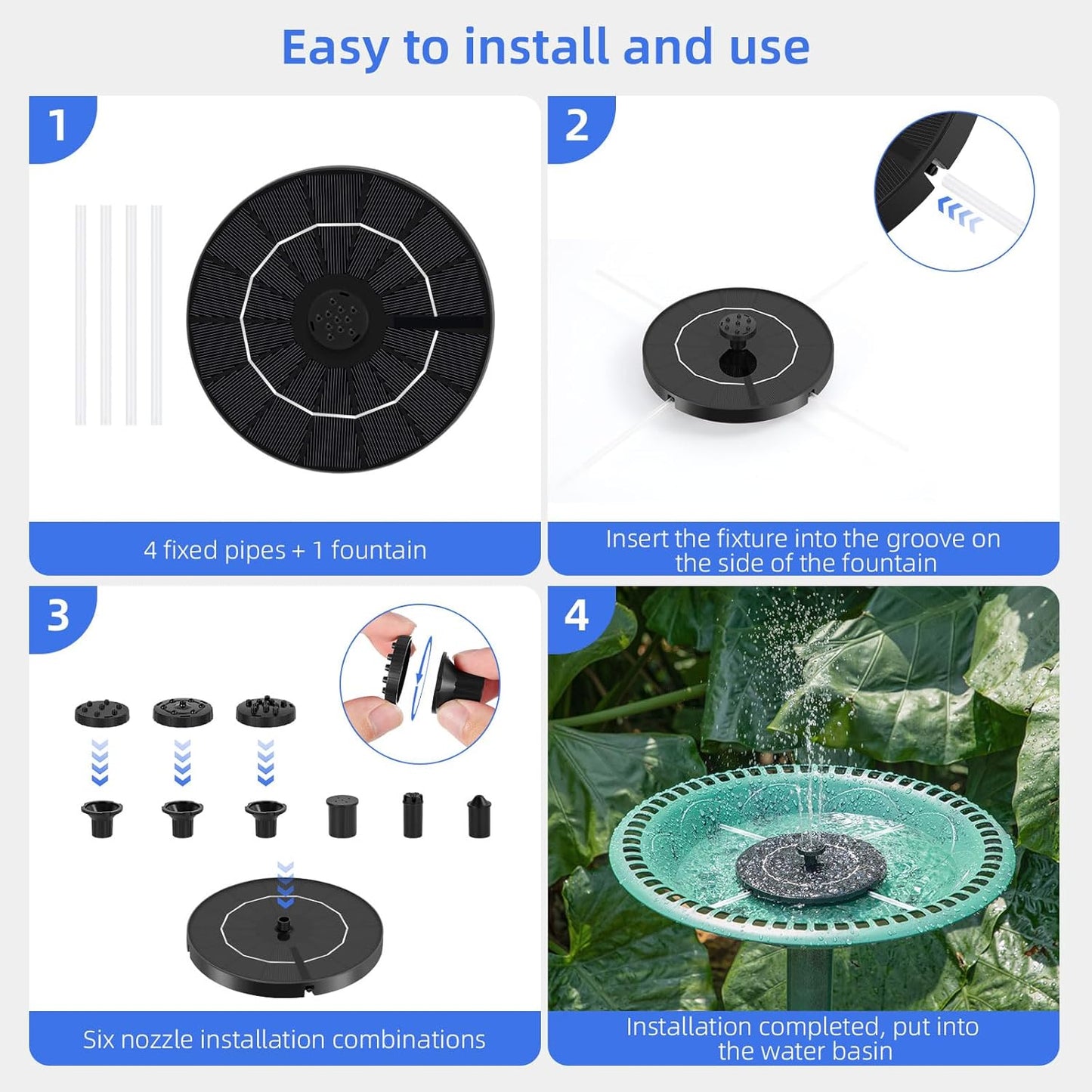 Skiennix Solar Fountain - Upgraded 3.5W Water Pump with Multiple Nozzles for Bird Baths & Gardens