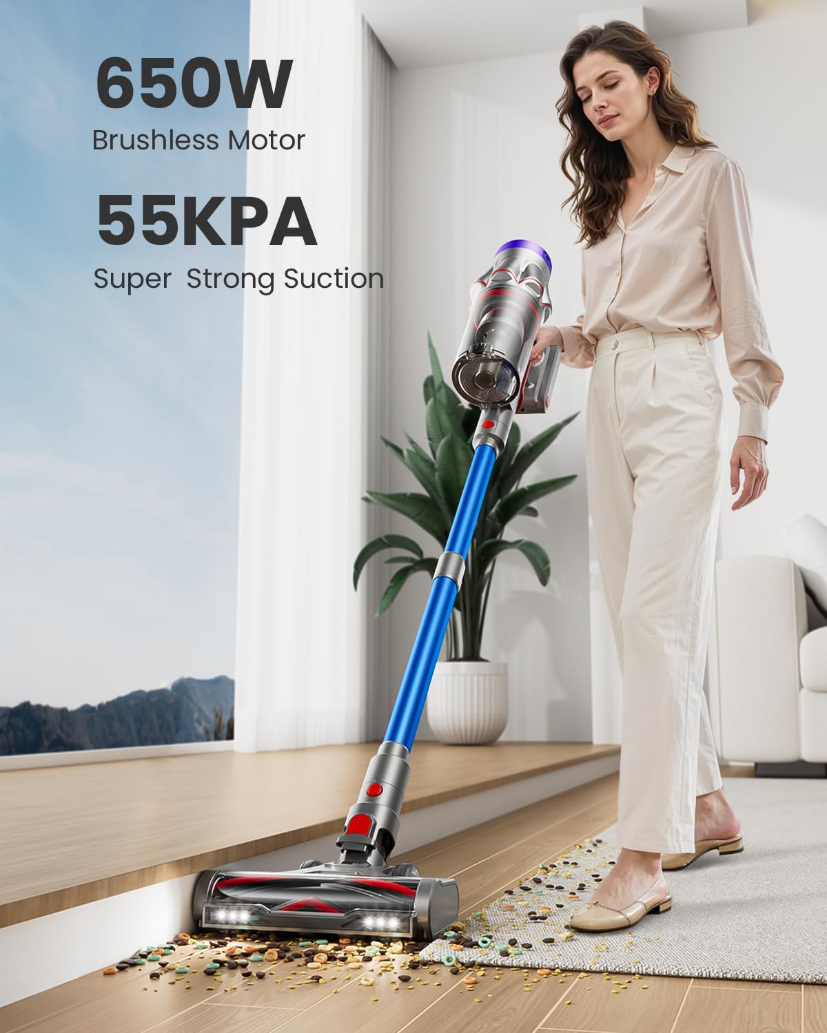 Skiennix Cordless Vacuum Cleaner - 55KPa Powerful Suction | 70 Minutes Runtime for Home Use
