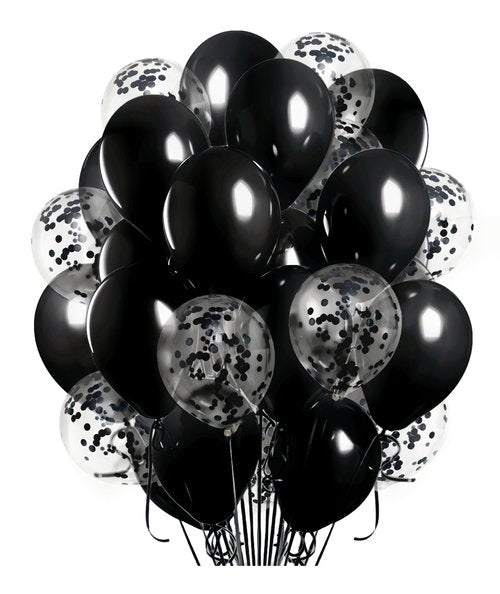 100 Pcs Black Balloons 12 inch and 10 Pcs Black Confetti Balloon Total 110 for Wedding, Graduation, Birthday Party Decoration