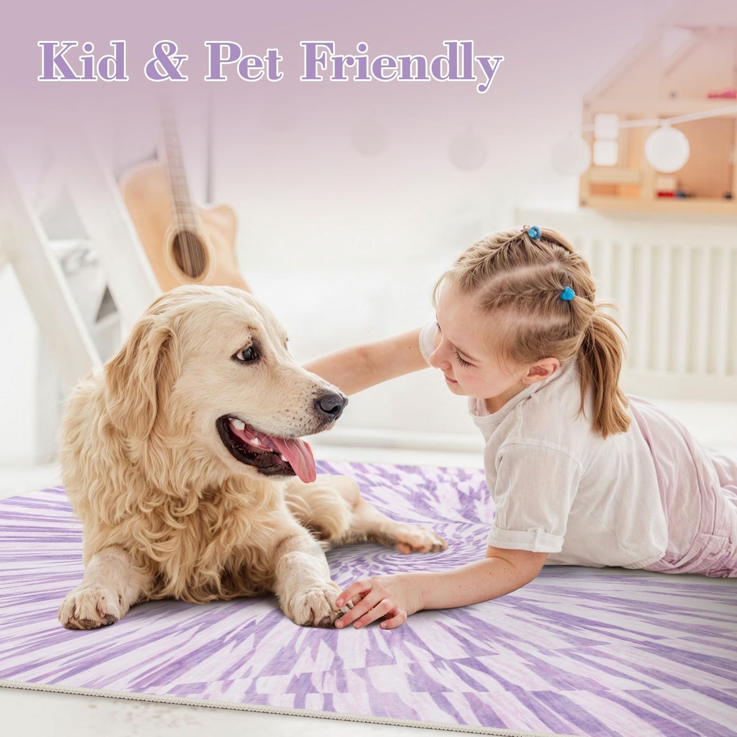 Wonnitar Purple Rug for Bedroom Girls, Abstract Swirl 5x7 Area Rug for Nursery, Washable Ultra-Thin Ombre Soft Modern Carpet for Living Room Kids Room (5x7ft, Lavender/Multi)