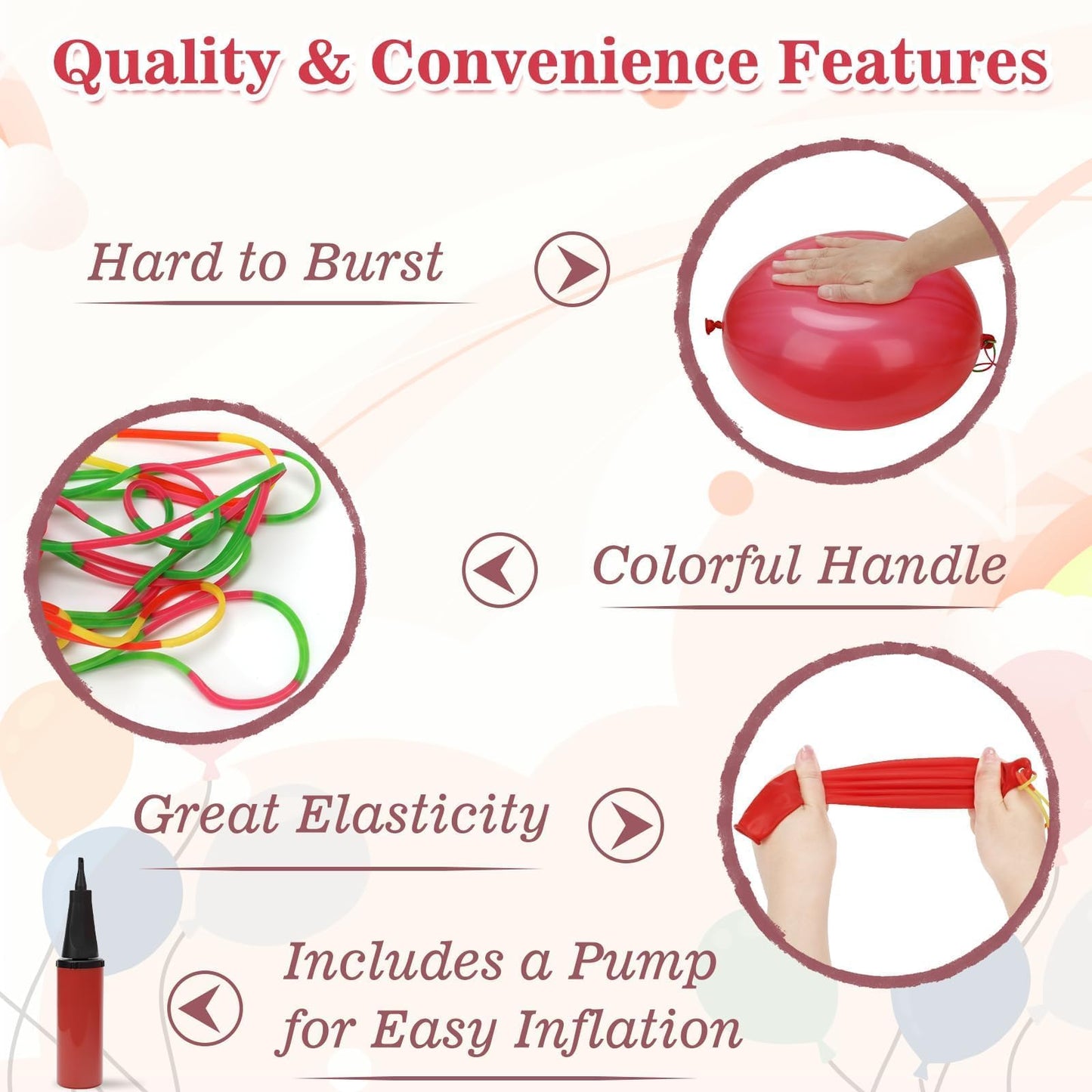 Zealor 100 Pcs Punch Balloons Heavy Duty Punching Balloon Halloween Party Favors with Rubber Band Handle and Air Pump for Birthday Halloween Goodie Bag Stuffer Supply (Red)