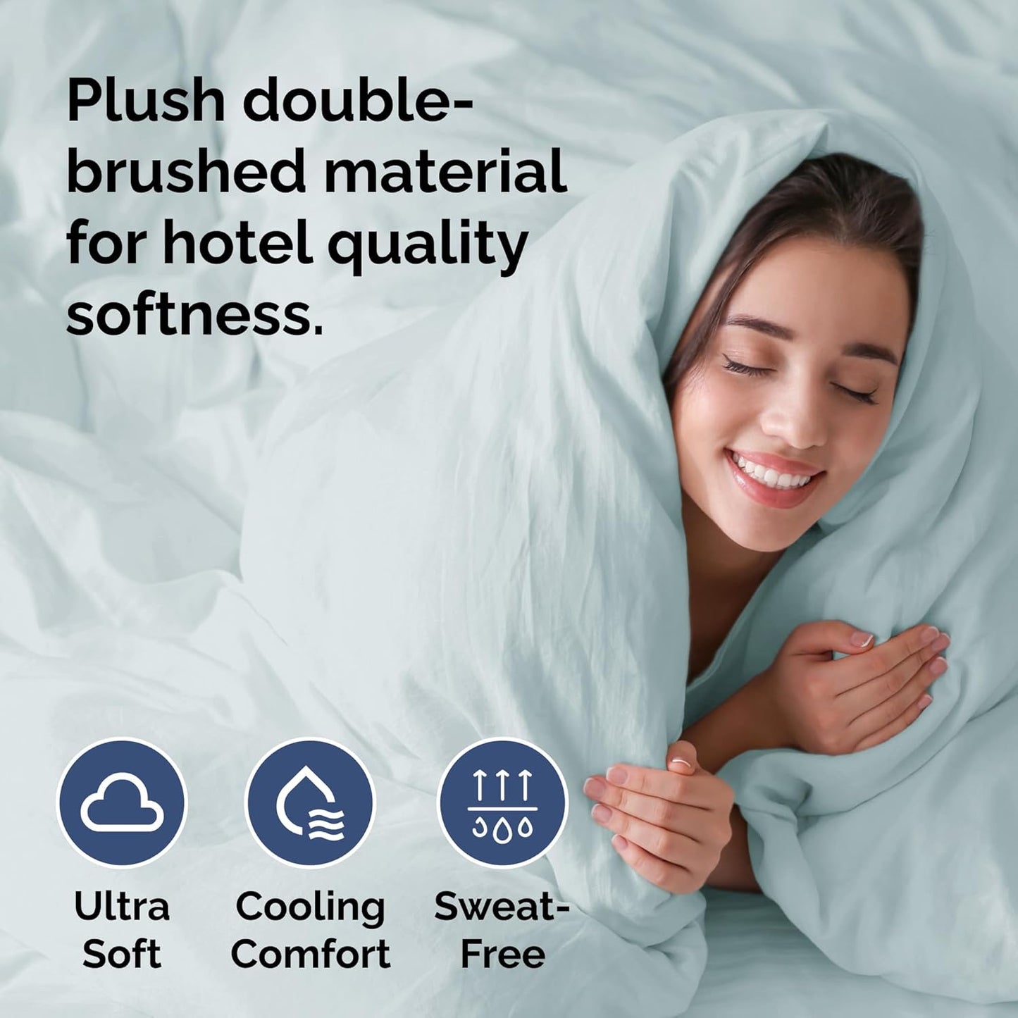 Skiennix Queen Duvet Cover Set - Extra Soft 90" x 90" with 2 Pillow Shams | Hotel Luxury, Easy Care, Fade-Free (Ice Blue)