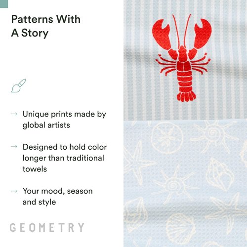 GEOMETRY Tea Towels – Spring & Summer Collection – Quick-Dry, Ultra-Absorbent, Reusable Microfiber Kitchen Towels for Drying & Cleaning - Lobster Bay - 2 Pack