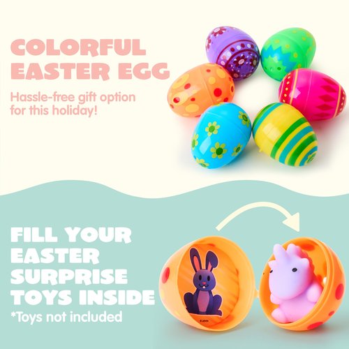 JOYIN 200 Pcs Plastic Printed Bright Easter Eggs 2.3" Tall for Easter Hunt, Basket Stuffers Fillers, Classroom Prize Supplies, Filling Treats and Party Favor