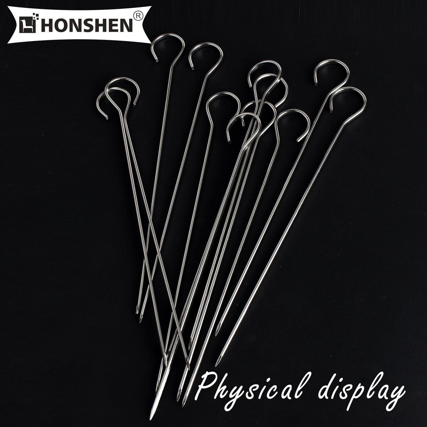 HONSHEN 8 inch Flat Stainless Short Barbecue,BBQ Skewers, Kebab Kabob Grill Skewers 12 pcs
