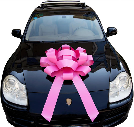 Skiennix 30" Giant Car Bow - Pink | Weather Resistant Magnetic Gift Wrapping Bow for Large Decorations